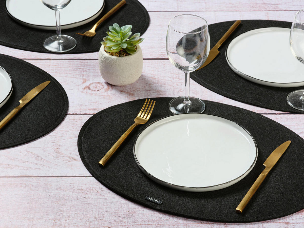 TISCHSET - 6er-Set - Recycelter Filz in Schwarz - Schwarz, Textil (33/45cm) - Björn