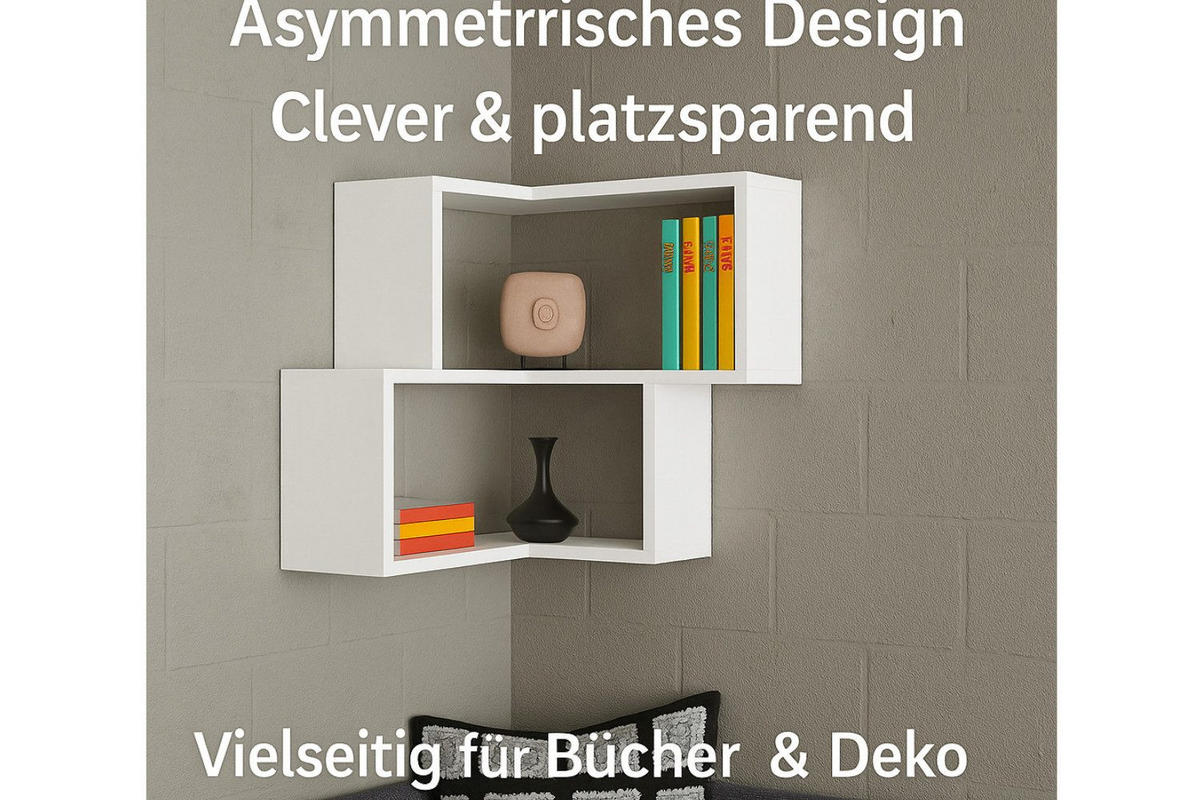 WANDREGAL : 59,5 x 54,5 x 45/44,5 cm Weiß asymmetrisch Regal für Ecken - Weiß, Holzwerkstoff (60/54/55cm) - Ibonto