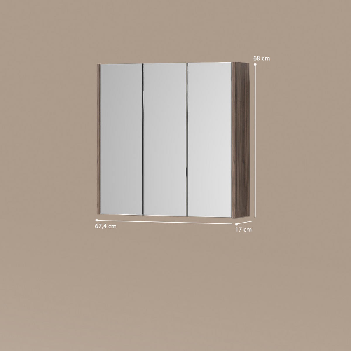 BADSPIEGELSCHRANK Savuto Anthrazit Hochglanz 67.4 x 68 cm - Schwarz Hochglanz/Walnussfarben, Holzwerkstoff (67.4/68/17cm) - Livinity®
