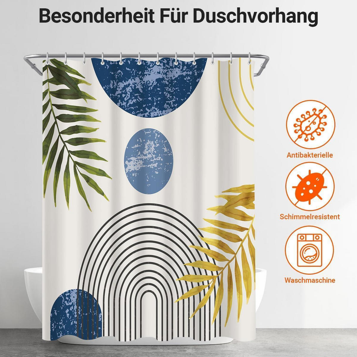 DUSCHVORHANG Blau Blätter Linie 120 x 200 cm - Multicolor, Textil (120/200cm)