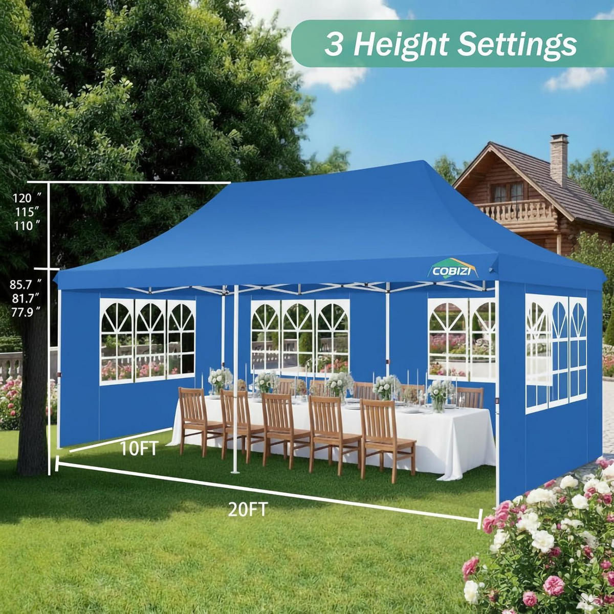 FALTPAVILLON 3 x 6 m Blau Wasserdicht UV-Schutz - Blau, Textil (300/300/600cm)