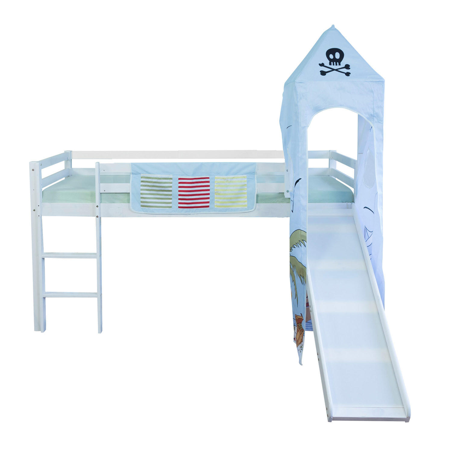 Homestyle4u Hochbett Weiß, Blau 90x200 cm