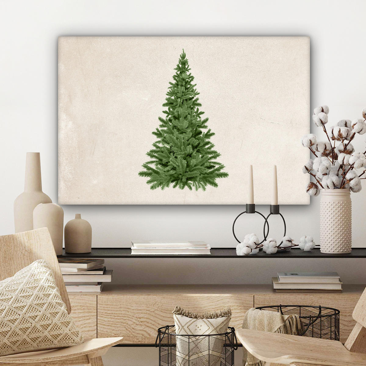 LEINWANDBILD Weihnachtsbaum - Grün - Weihnachten - Feiertage Gemälde 60x40 cm - Olivgrün, Textil (60/40cm) - MuchoWow