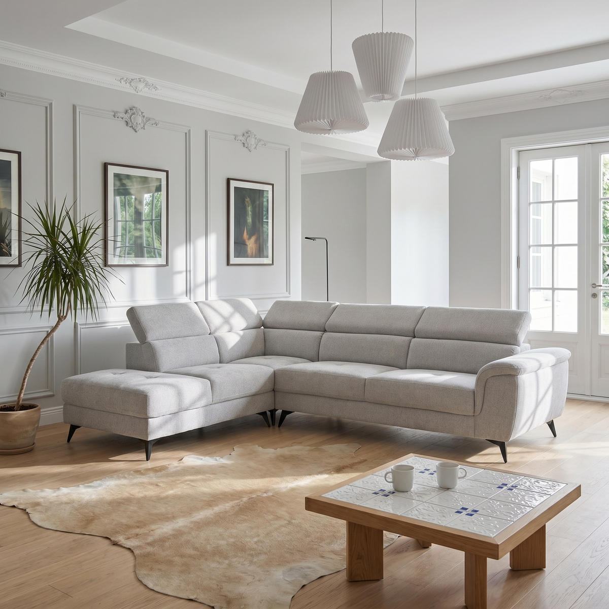 ECKSOFA Webstoff Grau - Schwarz/Grau, Textil/Metall (290/95cm) - Furnhouse