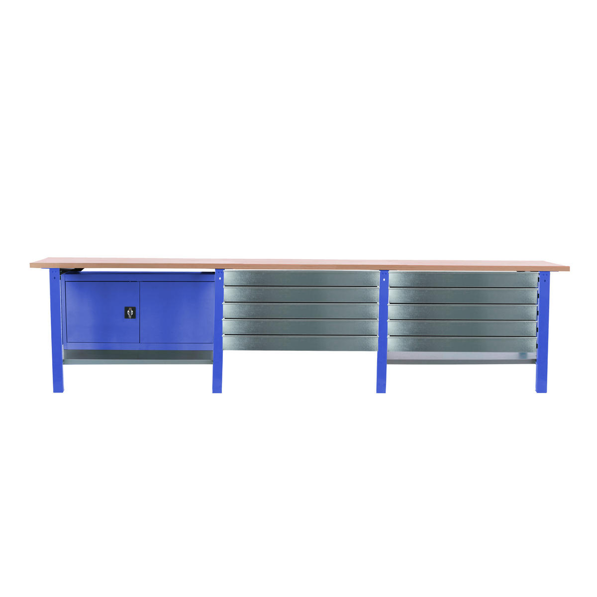 WERKBANK Buffalo Wood mit 10x Schublade und Schrank HxBxT 86,5 x 300 x 75 cm Traglast 1000 kg Blau - Blau, Metall (300/86.5/75cm) - PROREGAL