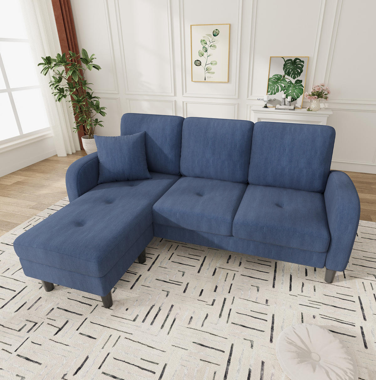 ECKSOFA 166/118/77 cm Blau aus Cordstoff mit Chaiselongue - Blau, Textil (118/166cm) - OKMYHOME
