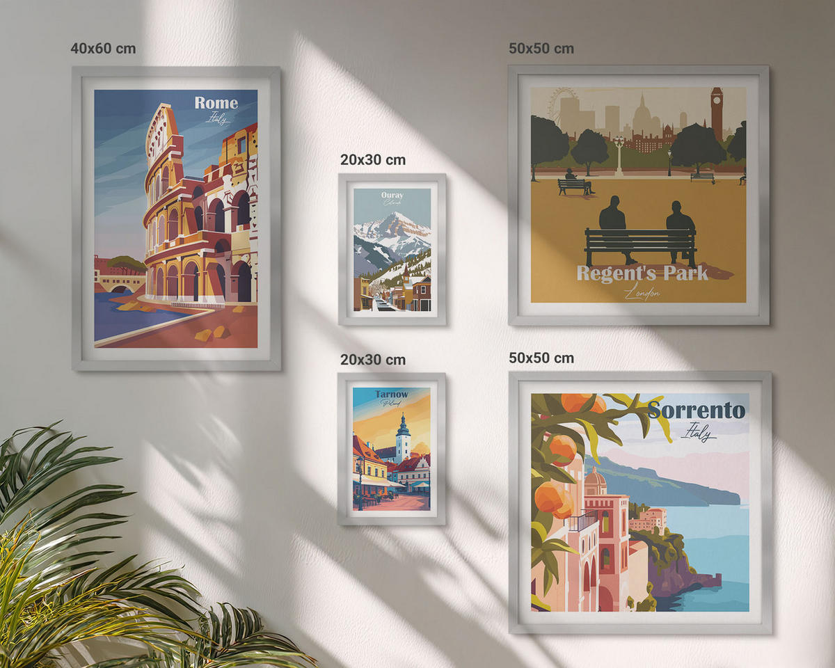 WANDBILDER 5er Set - 50x50 cm & 20x30 cm & 40x60 cm Silberner Rahmen - Boho-Papaya-Fruchtmuster - Silberfarben, Kunststoff (40/60cm) - ArtPrintCave