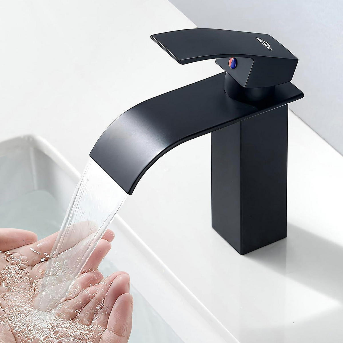 WASCHTISCHARMATUR Wasserfall Schwarz matt 114 mm - Schwarz, Metall (11.5/14.4/18.3cm)