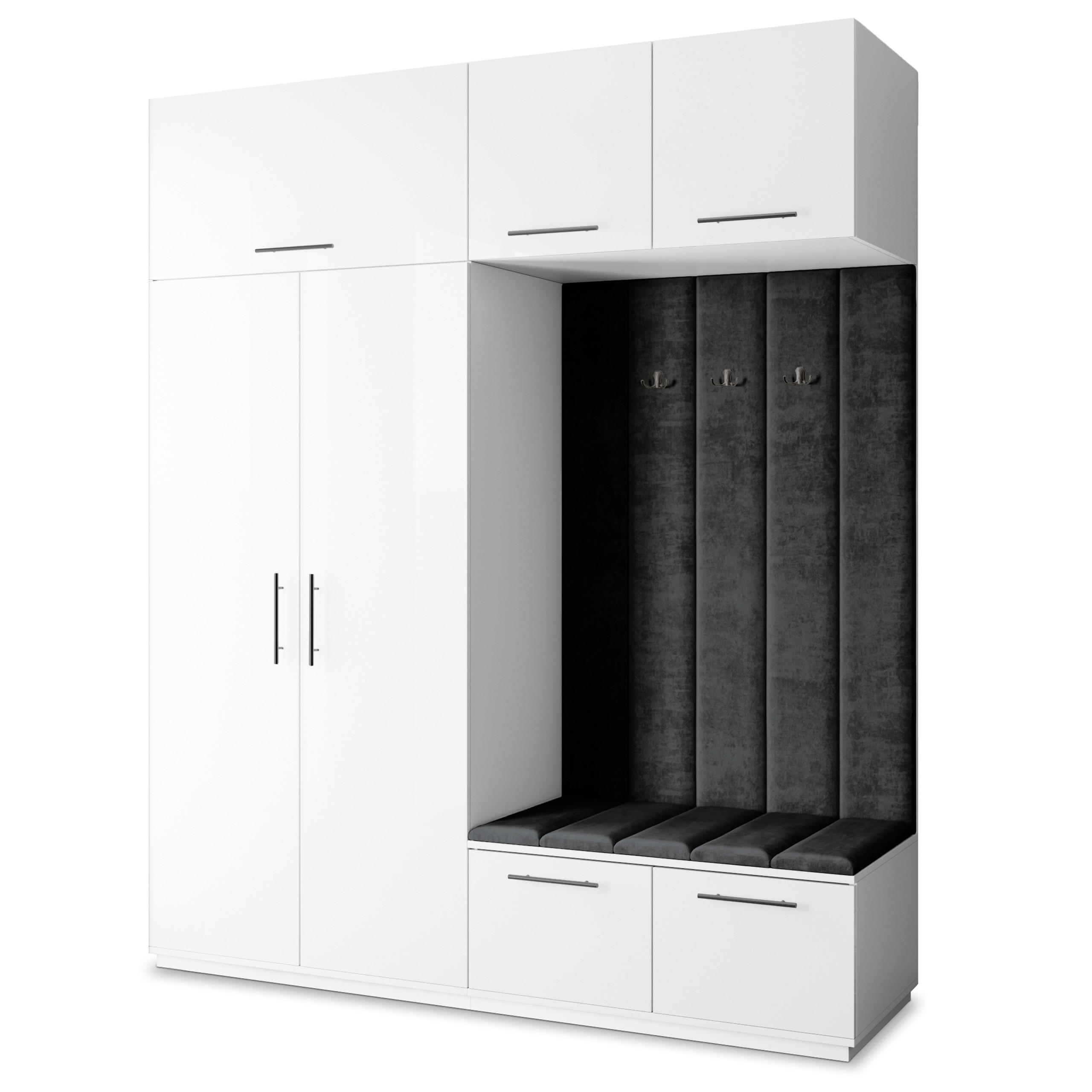Masseno Garderobenschrank Weiß, Schwarz 200x240x60 cm