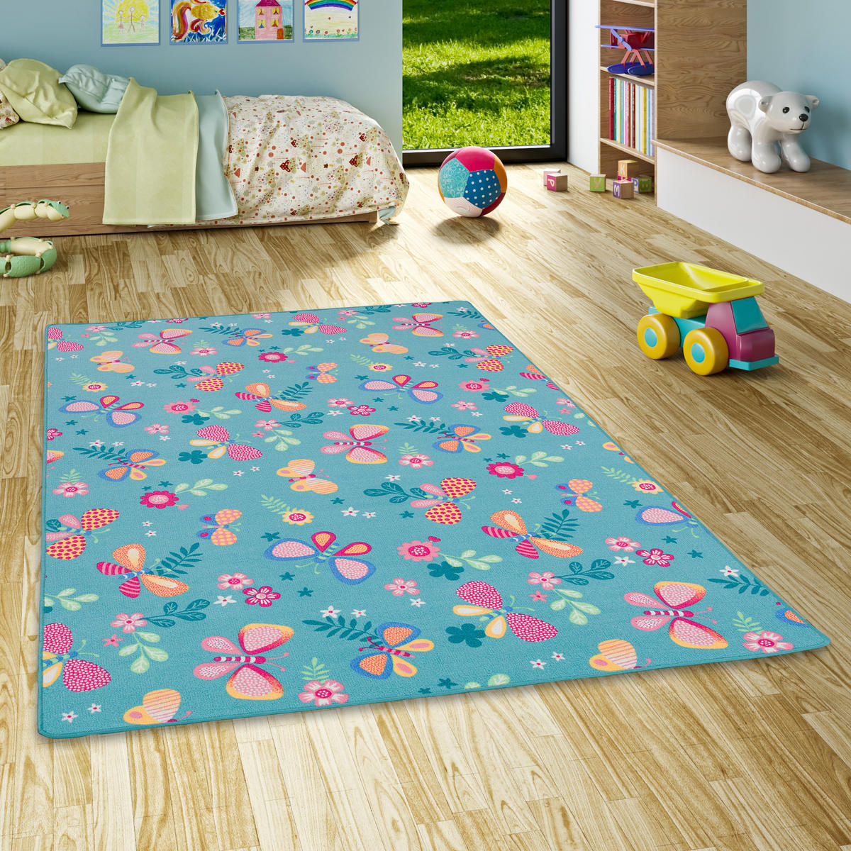 KINDER SPIEL TEPPICH SCHMETTERLING - Türkis, Textil (200/200cm) - Snapstyle