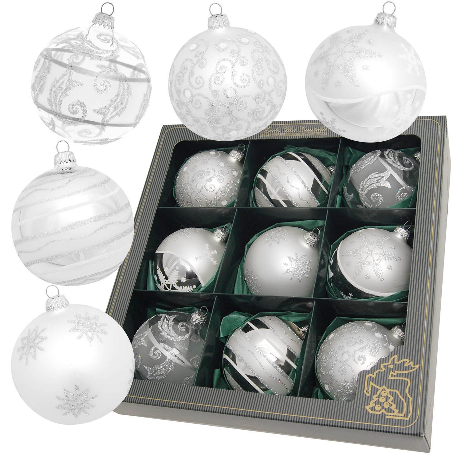 Krebs Glas Lauscha Christbaumkugeln Silber 10x10x10 cm