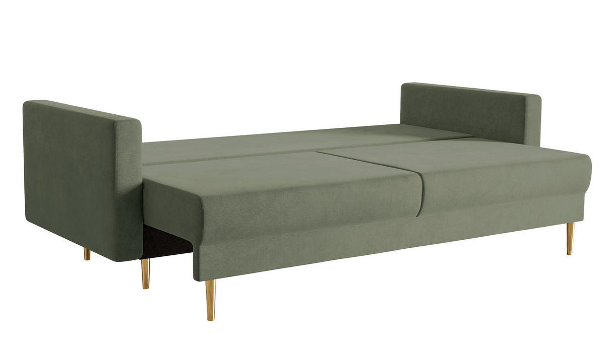 SCHLAFSOFA Valico Salbeigrün hydrophober Samt - Salbeigrün/Goldfarben, Textil/Metall (230/90/97cm) - Selsey