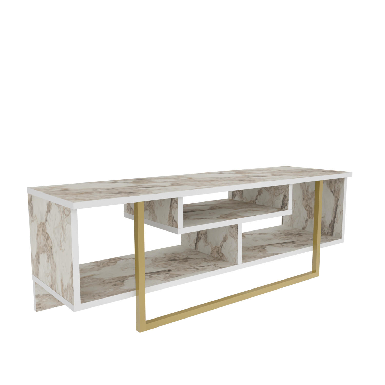 TV-ELEMENT Asal Weiss Marmor Gold - Goldfarben/Creme, Holzwerkstoff (119.4/40/35.2cm) - Decorotika