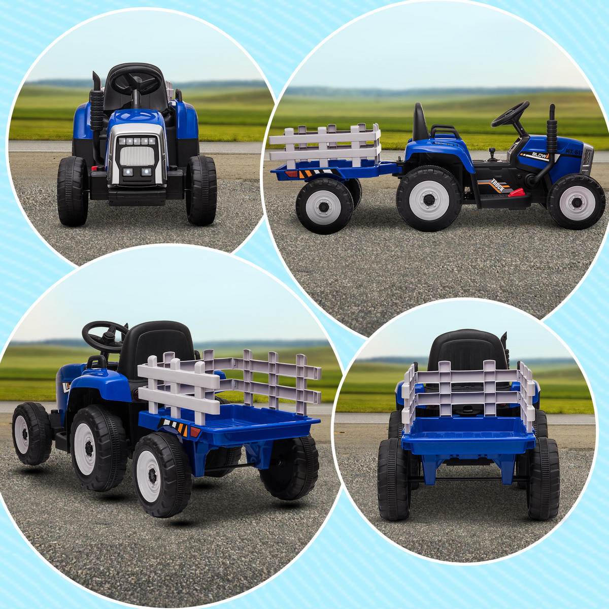 KINDER-ELEKTROAUTO DE-06132 mit Anhänger, mit Fernbedienung und Scheinwerfer Blau - Blau, Kunststoff/Metall (136.5/50/52.5cm) - ComfortXL