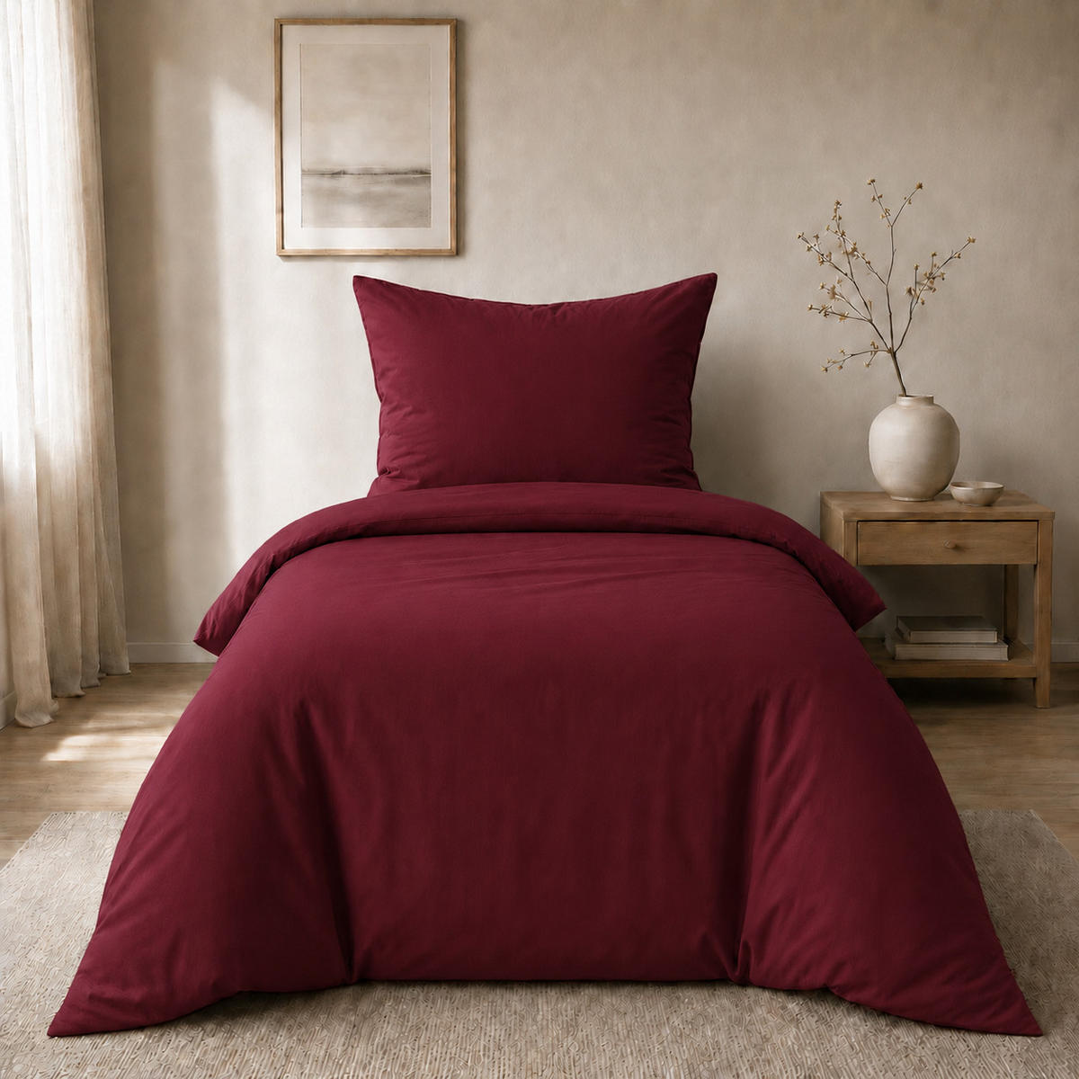 BETTWÄSCHE 2-teilig 135/200 cm UNI BURGUND - Bordeaux, Textil (135/200cm) - ROLFNERS