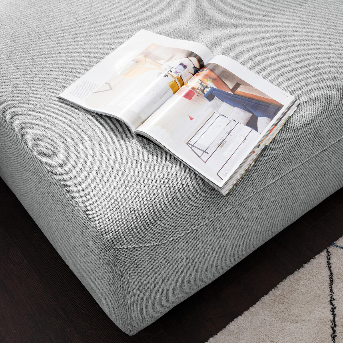 ECKSOFA mit Ottomane - Webstoff - Hellgrau/Schwarz, Kunststoff/Textil (283/237cm) - home24