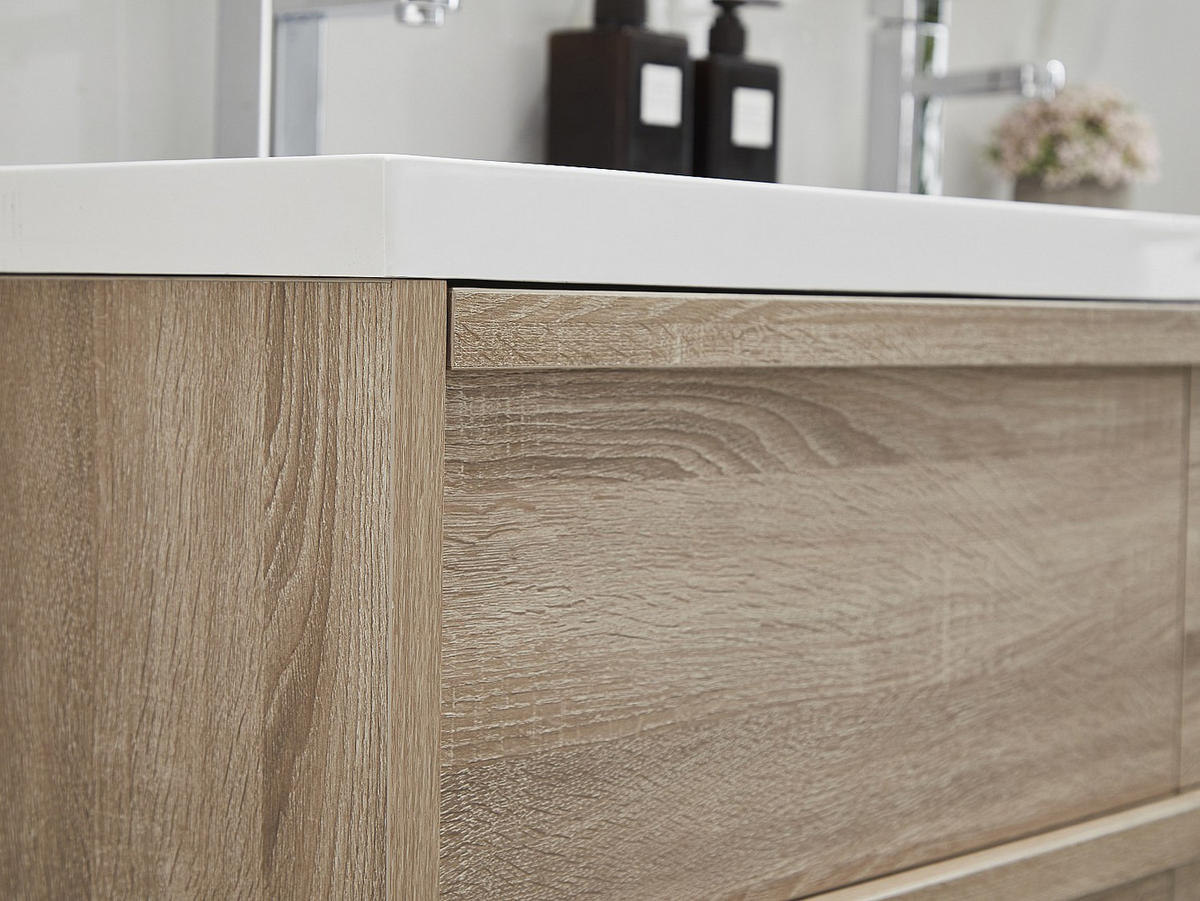 DOPPELWASCHTISCH - 120 cm x 46 cm - Holz, Platte, Harz - Naturfarben Hell - QUADRA - Naturfarben, Holz/Holzwerkstoff (120/55/46cm) - Vente-Unique