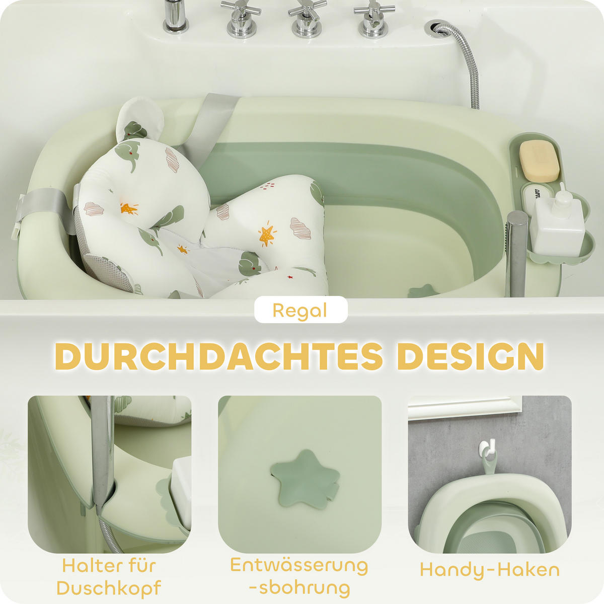 BABYWANNE, Kunststoff, Polyester, Grün - Grün, Kunststoff (53/86cm) - AIYAPLAY