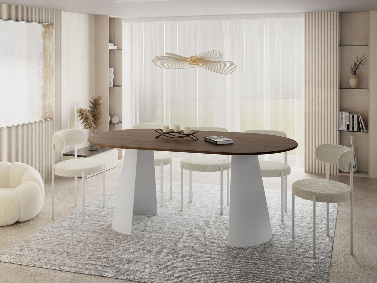ESSTISCH Lamio runder ausziehbarer, Walnuss Braun 120-200/120/76 cm - Walnussfarben/Weiß, Holzwerkstoff/Metall (120/120/76cm) - WFL GROUP