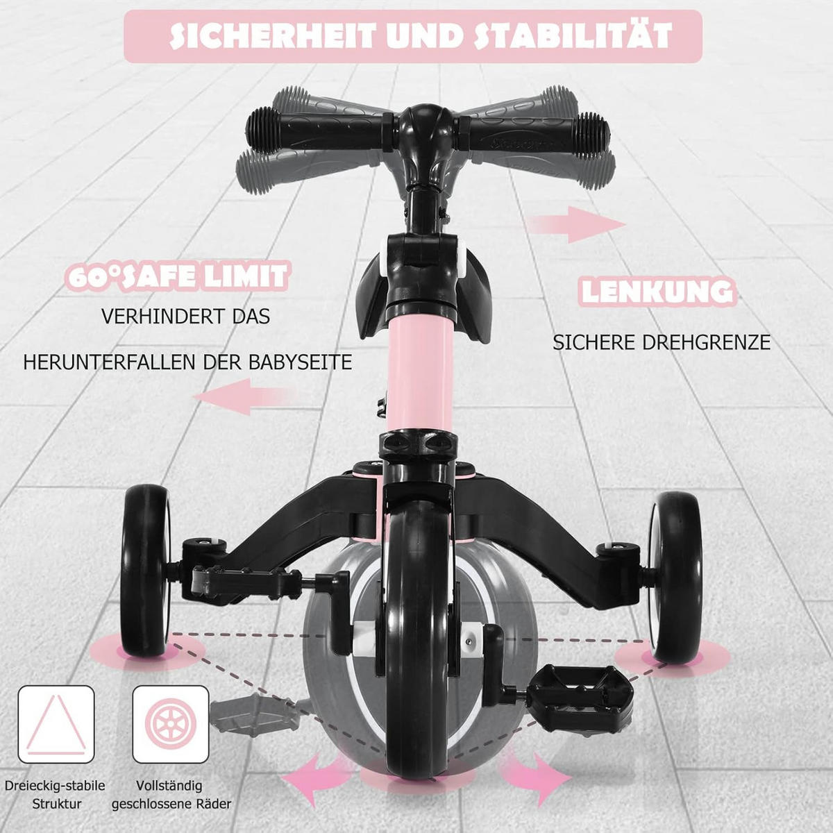 DREIRAD Kinder Pink - Pink, Metall (50/62/48cm) - COSTWAY