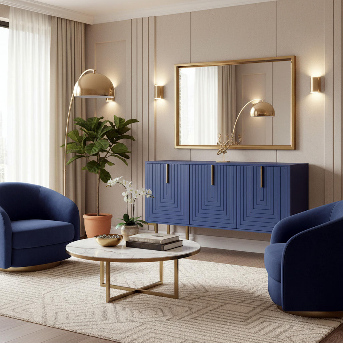 Sideboard Blau 138/40/80,5CM - Blau, Holzwerkstoff/Metall (40/80.5/138cm) - Urban Meuble