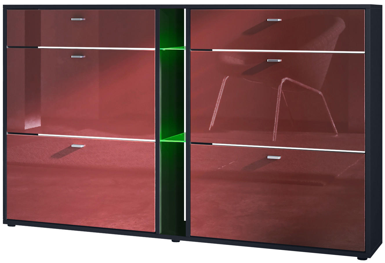 SCHUHSCHRANK Today Fronten in Bordeaux Hochglanz - Bordeaux, Holzwerkstoff (155.5/95/28cm) - Vladon