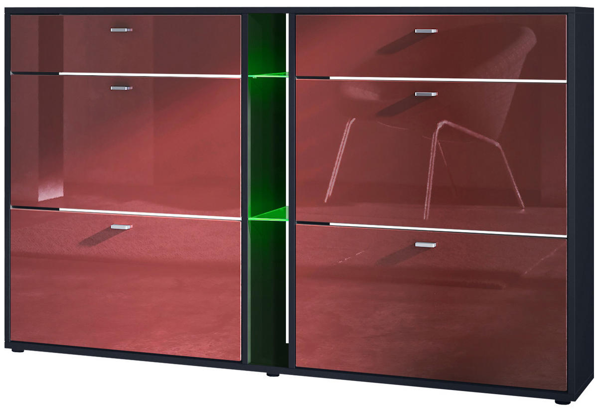 SCHUHSCHRANK Today Fronten in Bordeaux Hochglanz - Bordeaux, Holzwerkstoff (155.5/95/28cm) - Vladon