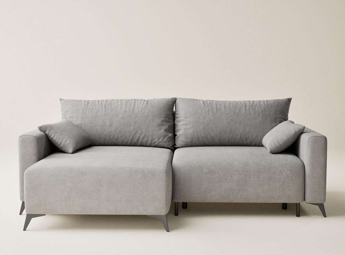 ECKSOFA MIT SCHLAFFUNKTION Leon Beige grau Webstoff - Schwarz/Braun, Holz/Holzwerkstoff (148/239cm) - Maison de Reve