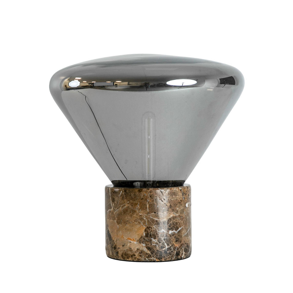 TISCHLEUCHTE aus grauem Rauchglas mit Spiegeleffekt und Keramikmarmor Ø36/38 cm - Braun, Keramik (36/36/38cm) - The Lumine