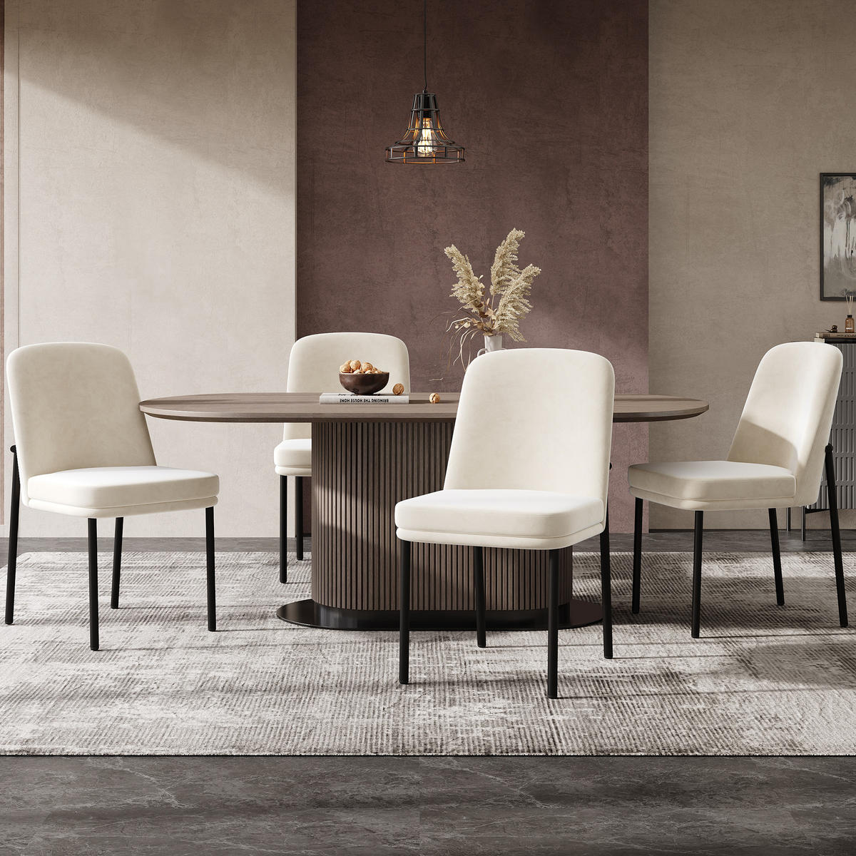 ESSZIMMERSTUHL 4er Set Samt Beige Metallbeine Schwarz Rahmen - Beige, Textil (53/82/42.5cm) - FLIEKS