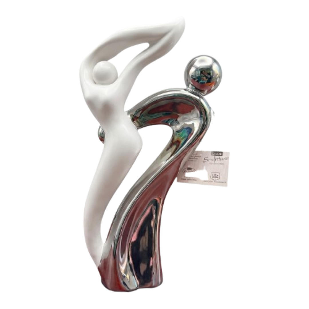 SKULPTUR Francis Silber Weiß 37 cm Keramik Tanzpaar Moderne Dekofigur - Silberfarben/Weiß, Keramik (28/37/20cm) - Gilde