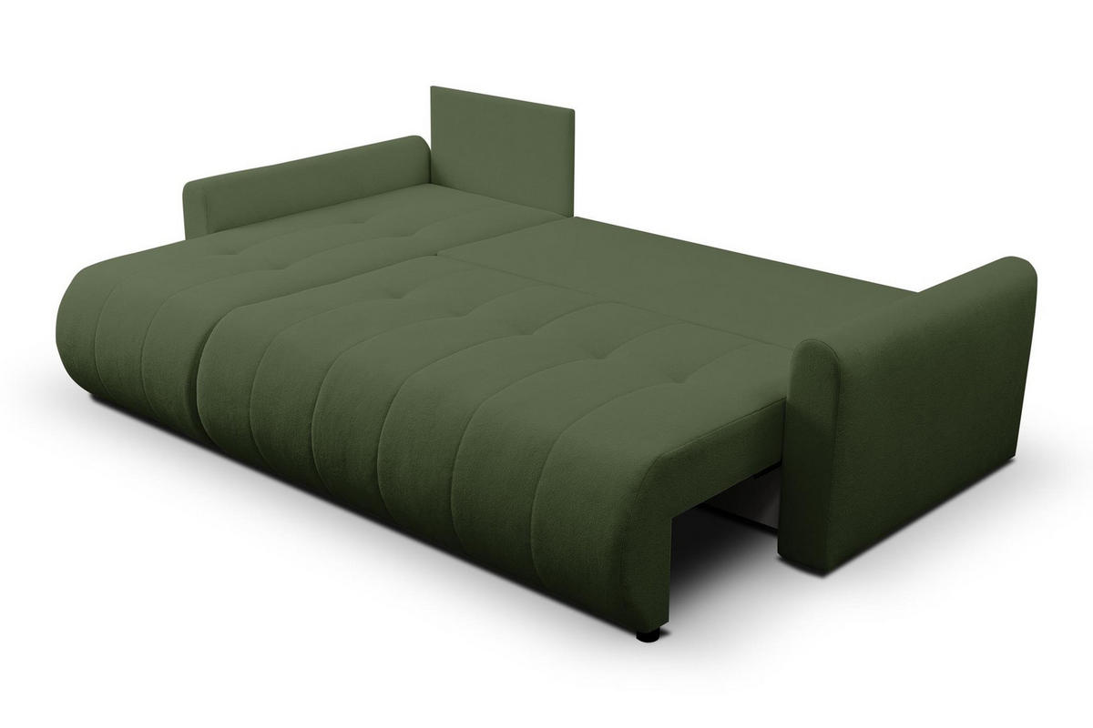 ECKSOFA Sprento Grün, aus Boucle-Stoff, mit Schlaffunktion und Bettzeugfach - Grün, Holzwerkstoff/Textil (230/149cm) - Bettso