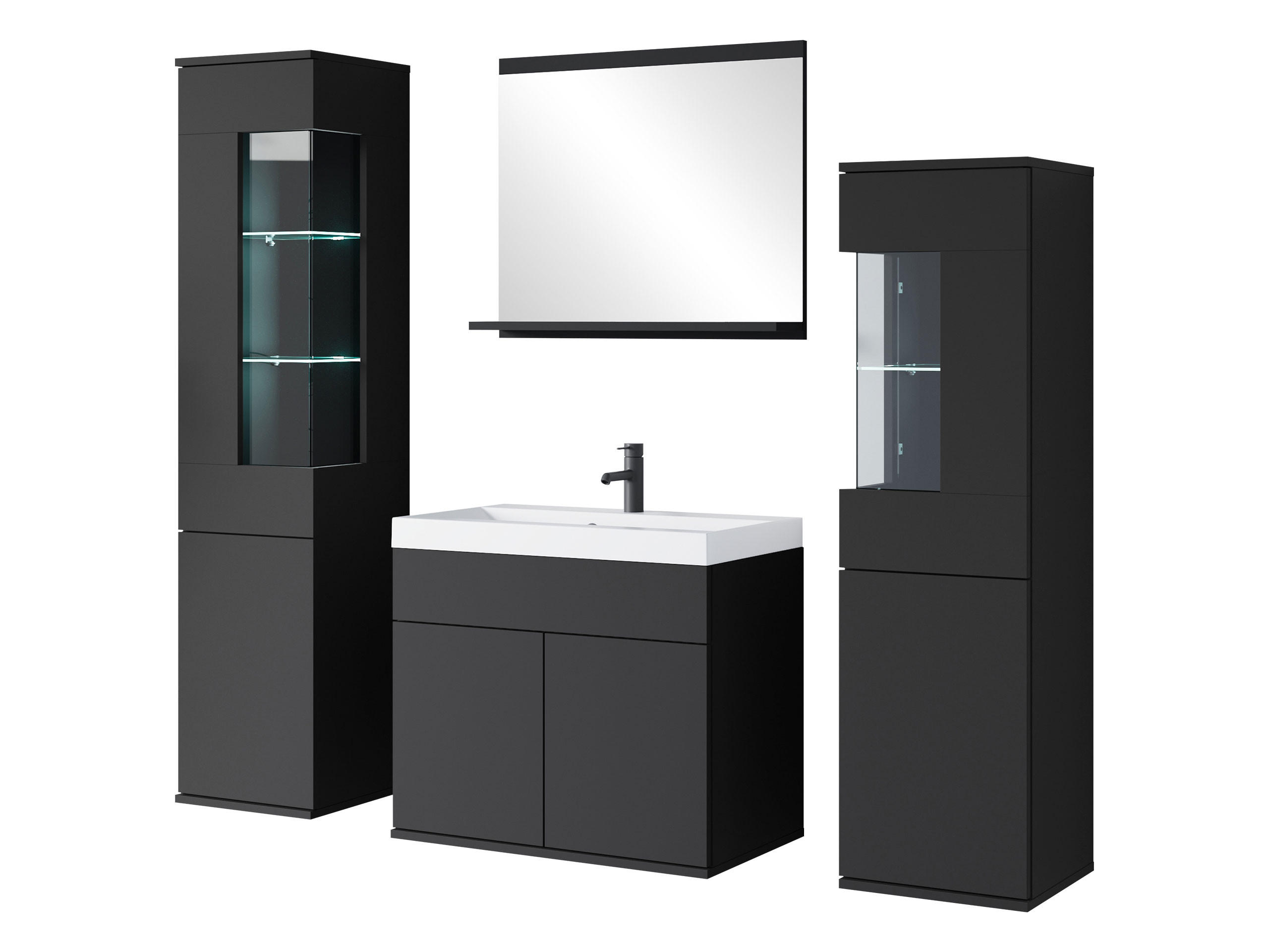 BADMÖBEL-SET Nairobi mit weißer LED Beleuchtung - Graphitfarben/Schwarz, Holzwerkstoff (31/133/31cm) - MIRJAN24