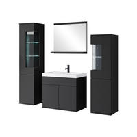 BADMÖBEL-SET Nairobi mit weißer LED Beleuchtung - Graphitfarben/Schwarz, Holzwerkstoff (31/133/31cm) - MIRJAN24