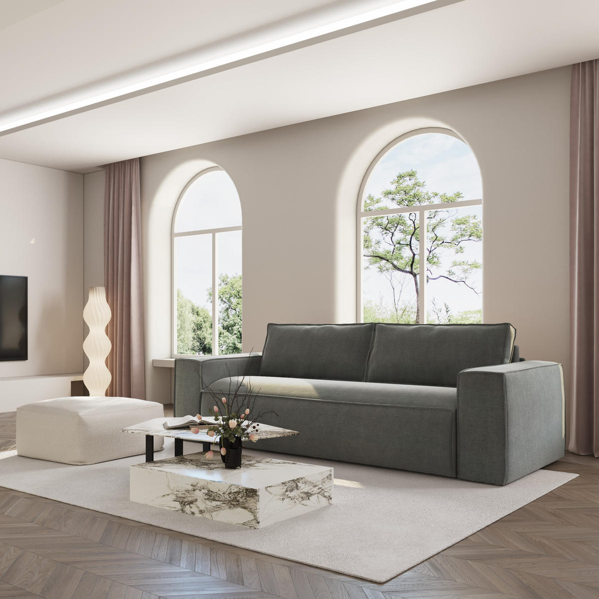 SCHLAFSOFA GERADE Samt Graphitgrau 234cm - Graphitfarben/Grau, Textil (234/90/100cm) - Sia Home