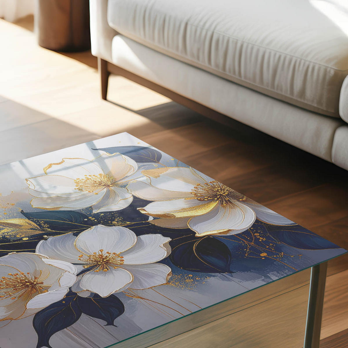 GLASPLATTE 80x60 cm – Florale Eleganz - Beige, Glas (0.4/80/60cm) - ArtPrintCave