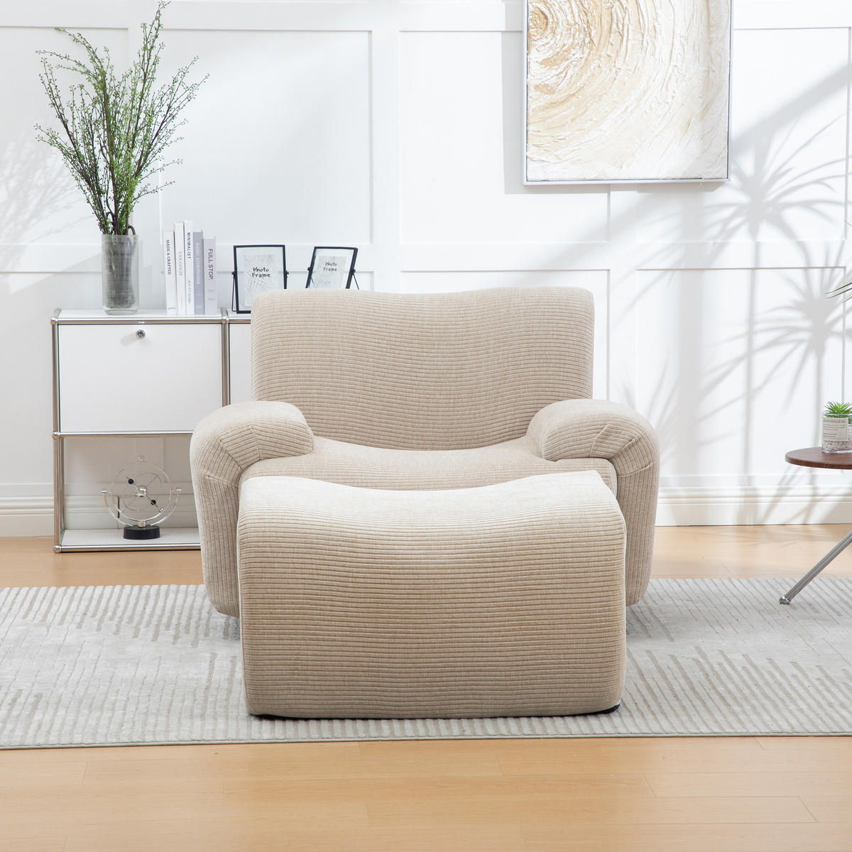 SESSEL DE-35123 mit Hocker Hellkhaki - Sandfarben, Textil (94/78.5/113cm) - ComfortXL