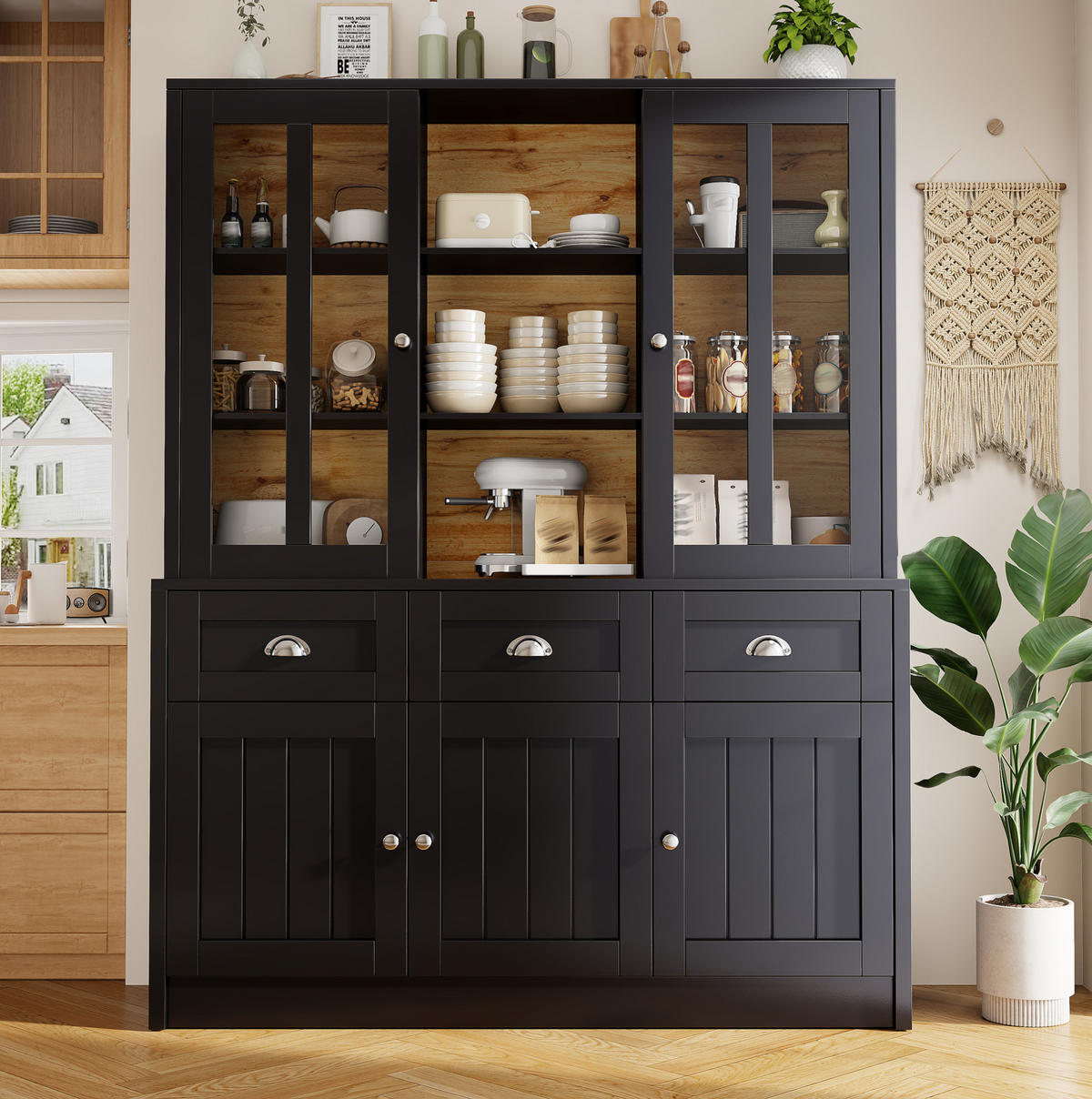 HOCHSCHRANK mit Acryltüren MDF Schwarz 3 Pakete - Schwarz, Holzwerkstoff (38.5/175/140cm) - Meubliv