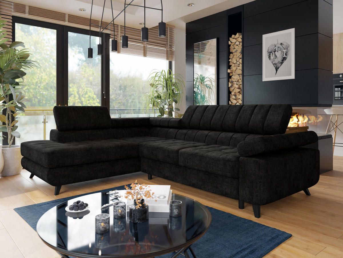 ECKSOFA Nord Premium, Seite: Links - Anthrazit/Schwarz, Holz/Textil (264/203cm) - MIRJAN24