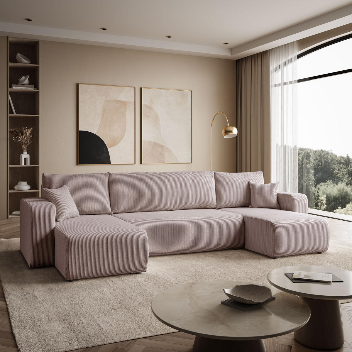 ECKSOFA PRESTIGE U mit Schlaffunktion, Poso 27 - Rosa, Textil (317/83/143cm) - Lookway