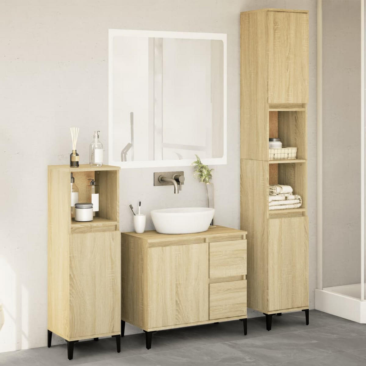 BADMÖBEL-SET 3-TLG. Sonoma-Eiche Holzwerkstoff - Braun, Holzwerkstoff (30/190/30cm) - vidaXL