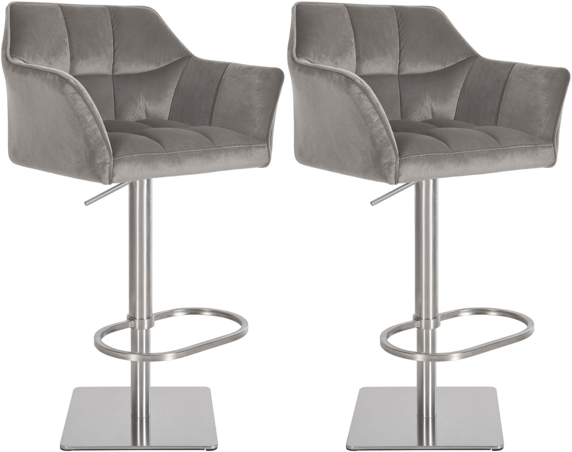 BARHOCKER 2er Set Samt Grau - Edelstahlfarben/Grau, Textil/Metall (64/88/45cm) - CLP