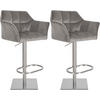 BARHOCKER 2er Set Samt Grau - Edelstahlfarben/Grau, Textil/Metall (64/88/45cm) - CLP