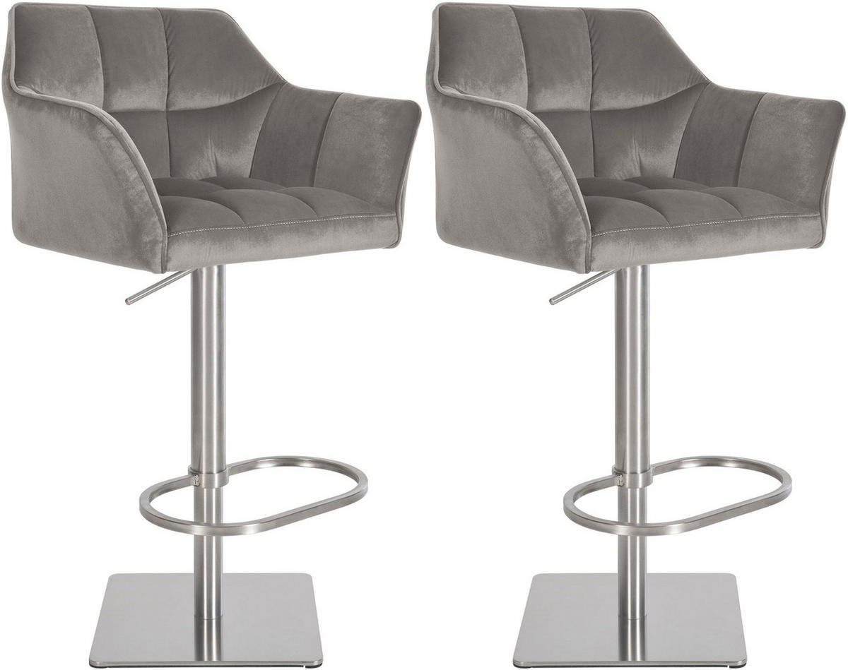 BARHOCKER 2er Set Samt Grau - Edelstahlfarben/Grau, Textil/Metall (64/88/45cm) - CLP