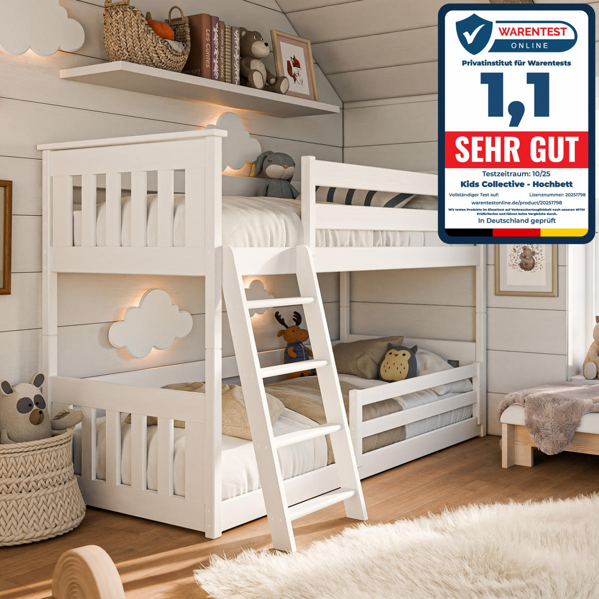 ETAGENBETT 90x200 cm in Weiß - Weiß, Holz (90/200cm) - Kids Collective