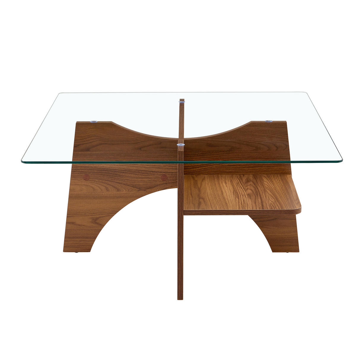 COUCHTISCH 80/80/40 cm Transparent Nussbaum MDF mit Sicherheitsglas und Ablagefach - Walnussfarben, Holzwerkstoff (80/80/40cm) - OKWISH