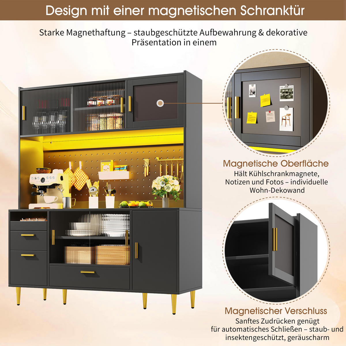 BUFFETSCHRANK Schwarz 140/40/180 cm - Schwarz, Holz (140/180/40cm) - PANGIVO