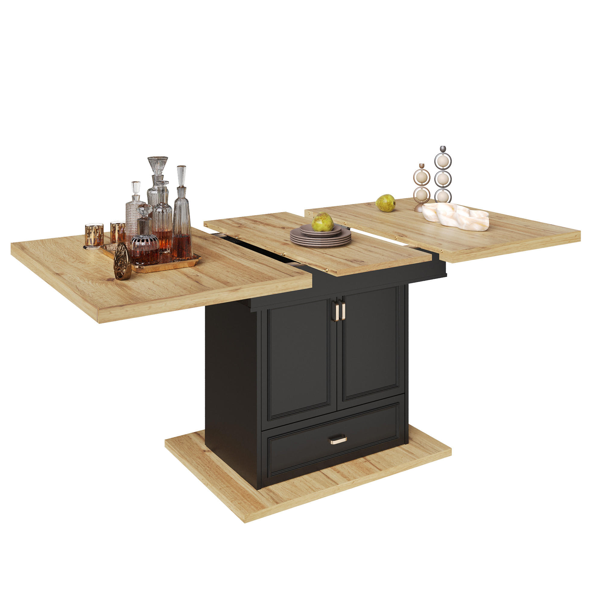 ESSTISCH aus MDF 110-140x80x75 cm Naturholz mit Ausziehfunktion, Stauraum und Holzmaserung - Naturfarben, Holzwerkstoff (110/80/75cm) - Modfu