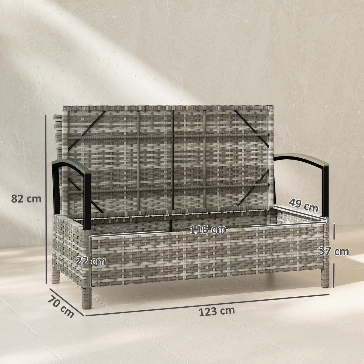 GARTENBANK DE-06767 2-Sitzer mit Kissen Dunkelgrau - Dunkelgrau, Kunststoff/Metall (123/82/70cm) - ComfortXL
