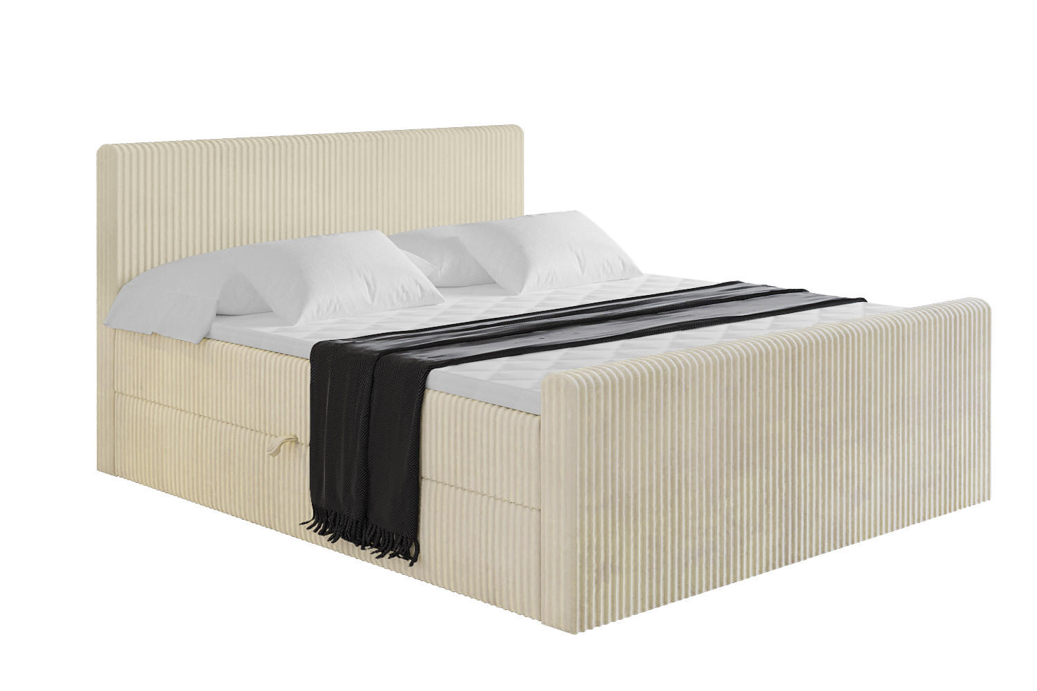 BOXBETT mit Matratze H3 und Lattenrost - TOLO-Z - 140x200 Cord - Creme - Champagner, Holzwerkstoff (140/200cm) - ALTDECOR